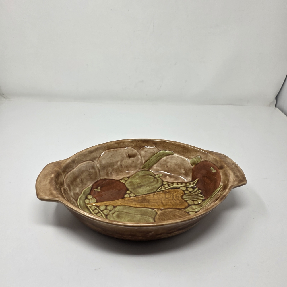 Vintage glazed Rustic Brown and Green Ceramic Dish Holland Mold in Excellent con